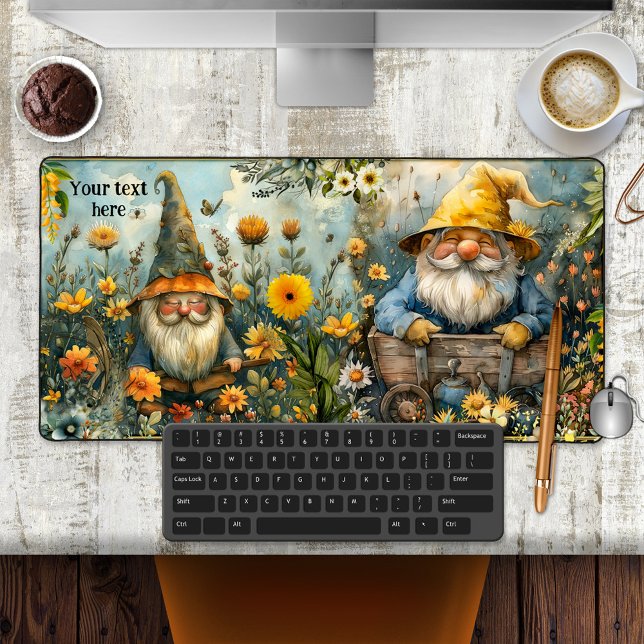 Le Jardin Secret Gnome Vert Magique  (Desk mat featuring a colorful painting of a garden with gnomes)