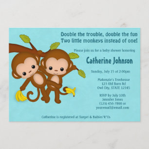 Le JUMEAU Monkeys les invitations MM2 BLEU de baby