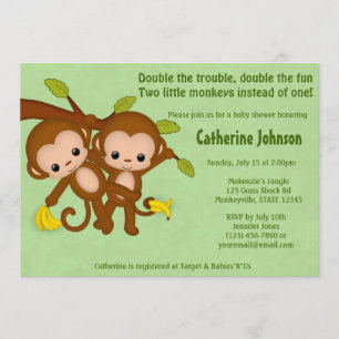 Le JUMEAU Monkeys les invitations MM2 VERT de baby