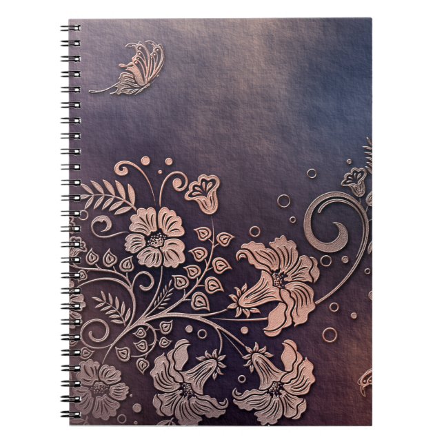 Le KRW s'est fané carnet rayé floral de papillon (Devant)
