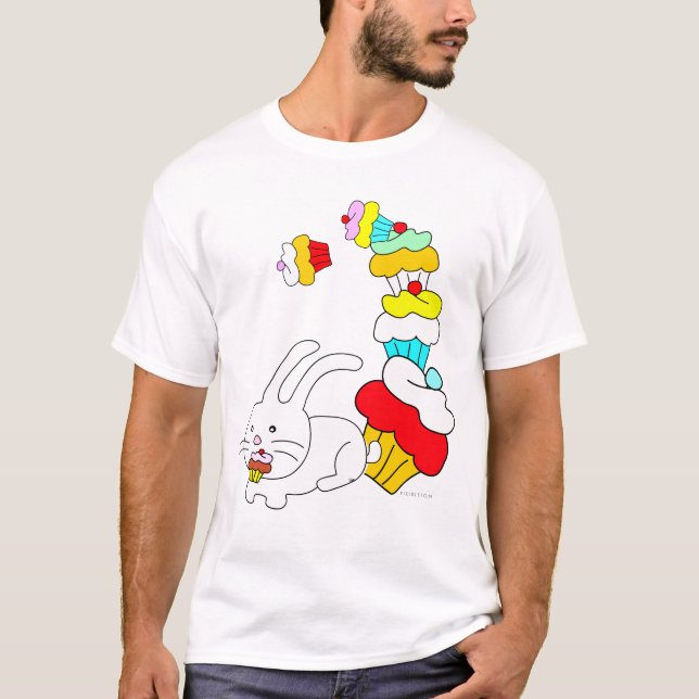 Le lapin mange le T-shirt de blanc de petit gâteau (Devant)
