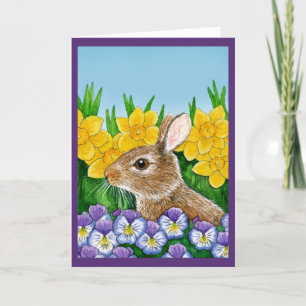 Le lapin mignon fleurit la carte de ressort de