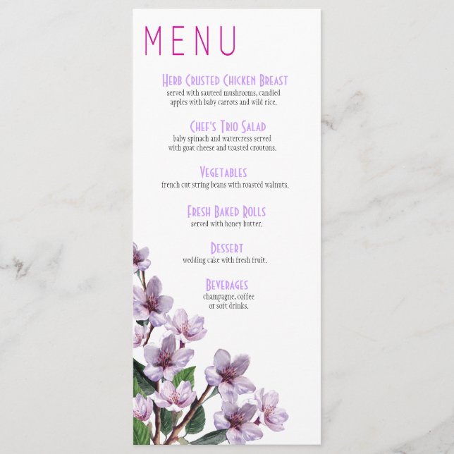 Le lilas s'embranche menu de mariage (Devant)
