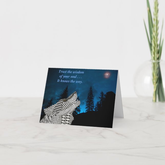 Le loup hurling à la carte de voeux de la lune (Devant)