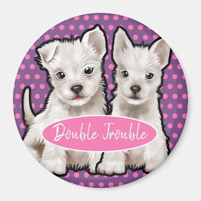 Le Magnet personnalisé double problème les chiots  (Devant)