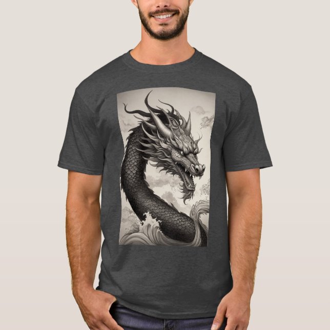 Le majestueux T-shirt Dragon japonais (Devant)