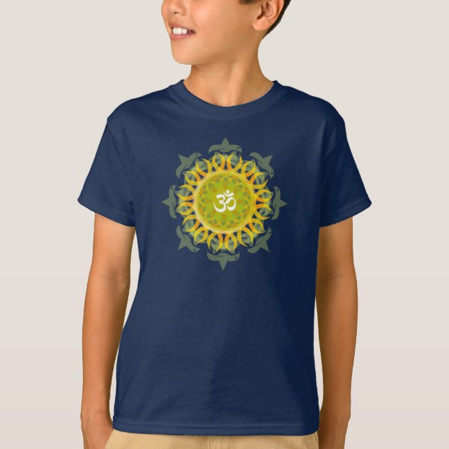 Le mandala de l'OM badine le T-shirt foncé (Devant)