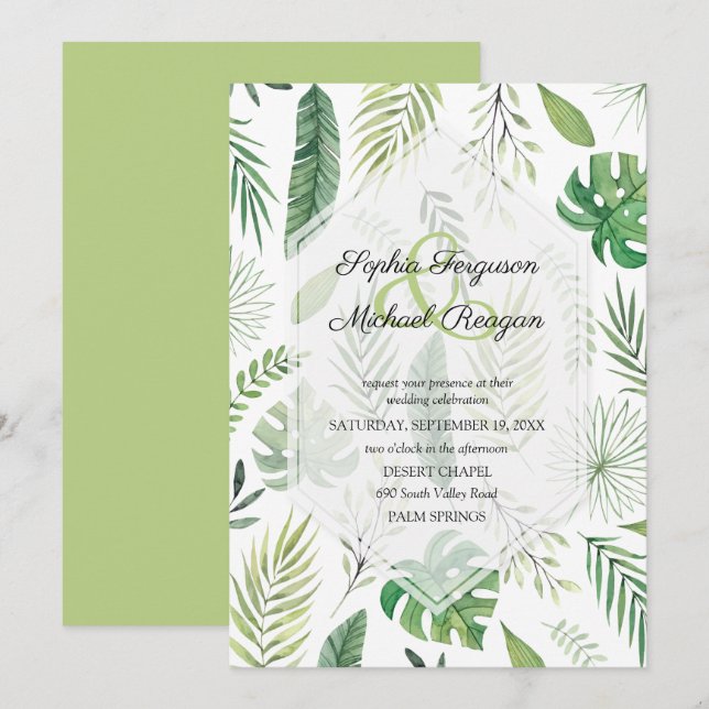 Le mariage botanique tropical de verdure invite (Devant / Derrière)