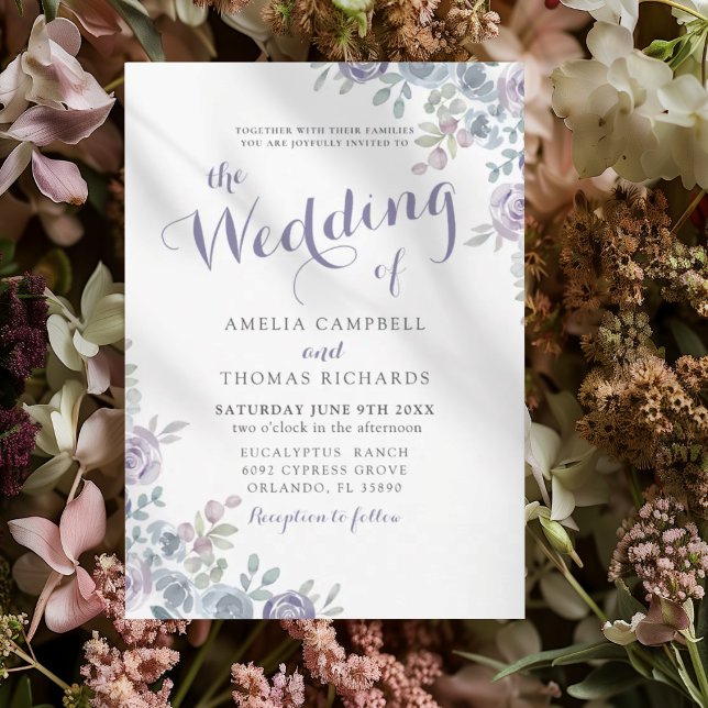 Le Mariage De Fleurs Violettes & Bleues Invitation (Créateur téléchargé)