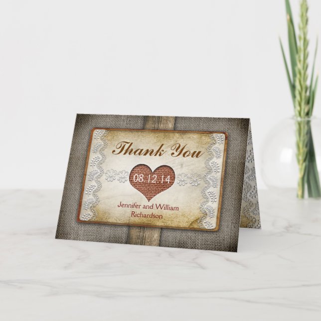 le mariage rustique vous remercient des cartes (Devant)