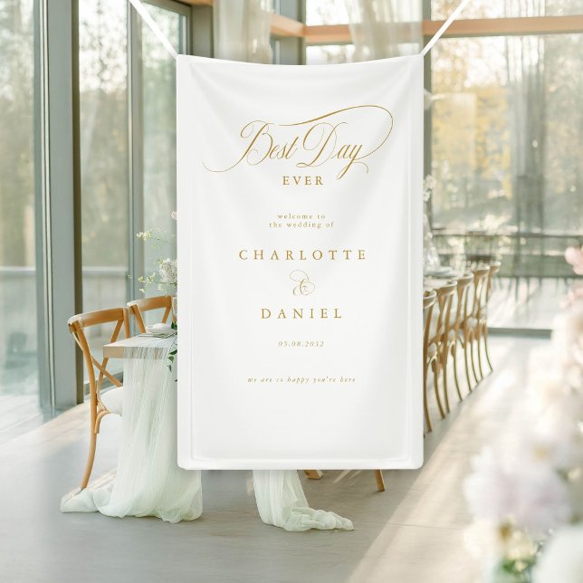 LE MEILLEUR JOUR JAMAIS ! Bannière élégante et Mar (BEST DAY EVER! Elegant, Wedding Banner with your names and date.)