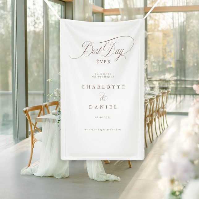 LE MEILLEUR JOUR JAMAIS ! Bannière élégante et Mar (BEST DAY EVER! Elegant, Wedding Banner with your names and date.)