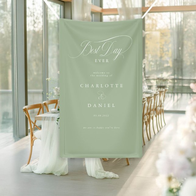 LE MEILLEUR JOUR JAMAIS ! Bannière élégante, Maria (BEST DAY EVER! Elegant, Green, Wedding Banner with your names and date.)