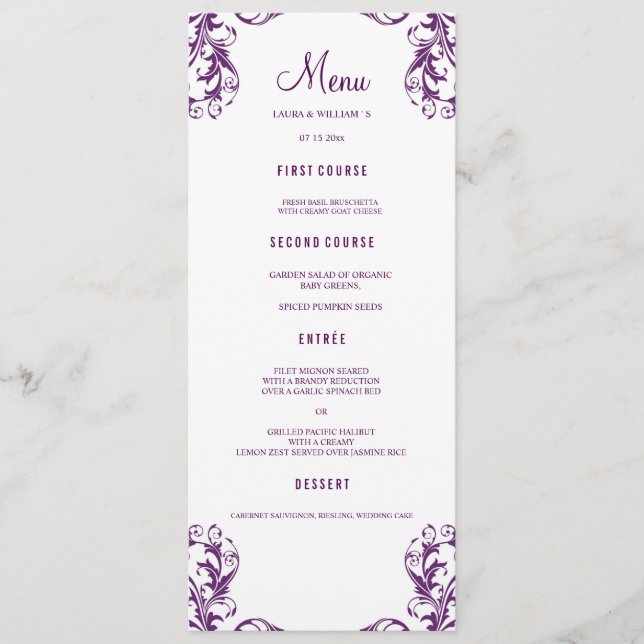 Le menu de dîner de mariage carde le style de (Devant)