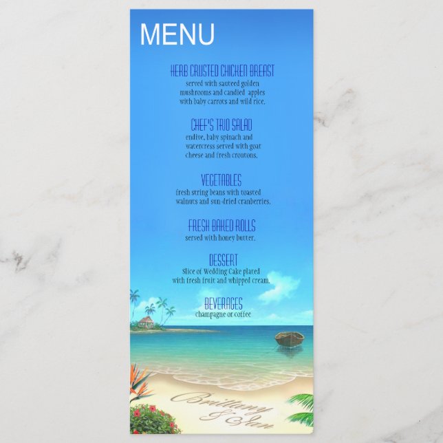 Le menu exotique de mariage de plage s'enquièrent (Devant)