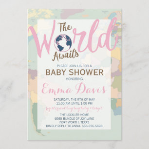Le monde attend une invitation Baby shower, fille