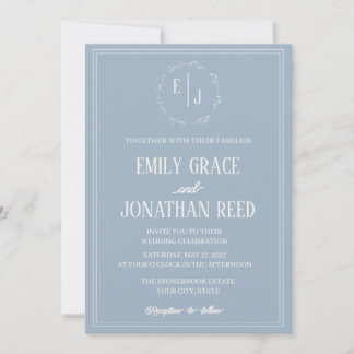 Le Monogramme : Faire-part de mariage bleu poussié