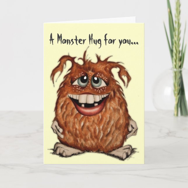 Le monstre mignon étreint la carte de voeux (Devant)