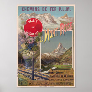 Le Mont Rose Suisse Poster vintage 1891