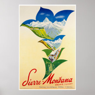 Le Montana, Valais, Suisse, affiche de ski