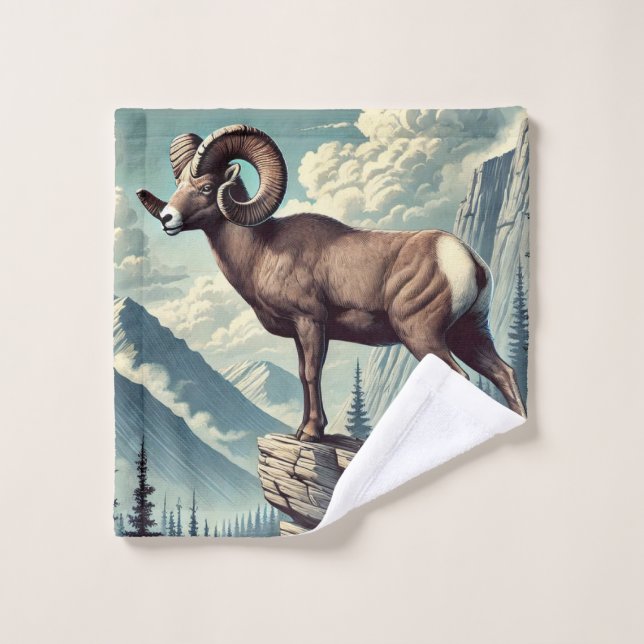 Le mouton de Bighorn sur un terrain rocheux (Gant de toilette)