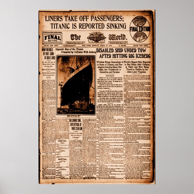Le naufrage du Titanic rapporté Affiche maritime v (Devant)