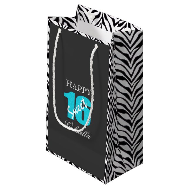 Le noir bleu avec le zèbre dégrossit sac de cadeau (Devant Angle)