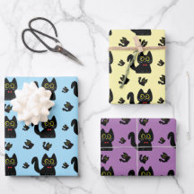 Le Noir Cat Papier d'enveloppement Plat Set de 3