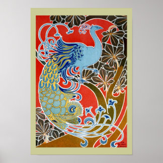 Le paon bleu - Poster d'art Vintage