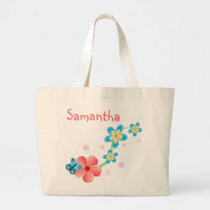 Le papillon sur rose et le bleu fleurit le sac
