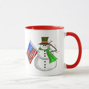 Le Patriotique Snowman Donnant Une Mug De Salut