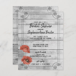 Le pavot en bois blanc rustique fleurit la carte