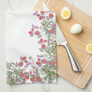 Le pois doux rouge vintage fleurit des serviettes