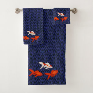Le poisson rouge japonais sur la Motif des vagues
