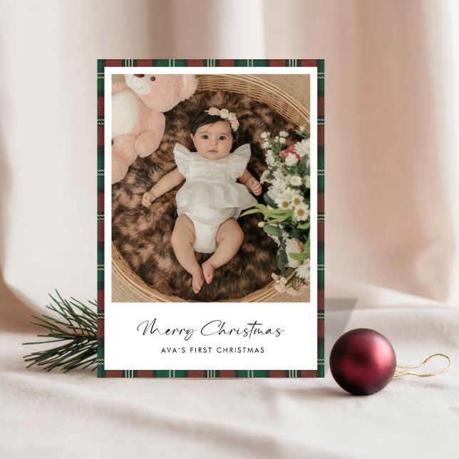 Le premier Carte photo de Noël de Boho Plaid Baby (Créateur téléchargé)