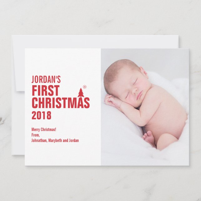 Le premier Carte photo de Noël du bébé rouge (Devant)