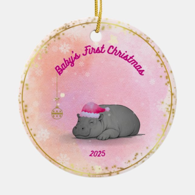Le premier Noël de bébé - Ornement Hippopotame en  (Devant)