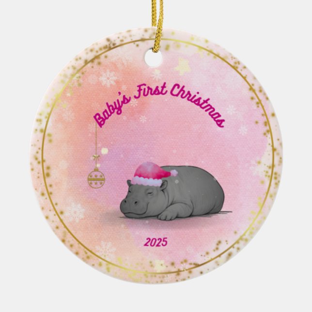 Le premier Noël de bébé - Ornement Hippopotame en  (Devant)