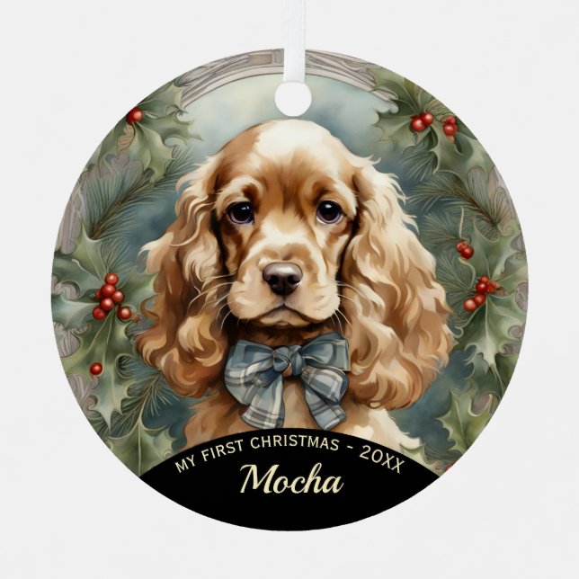 Le premier ornement de Noël de Cocker Spaniel Pupp (Recto)