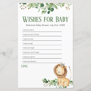 Le Prince Lion vert Floral Voeux pour bébé