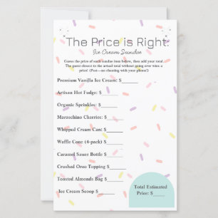 Le prix est correct crème glacée Sundae Game Card