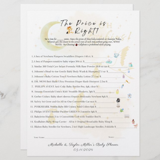 Le prix est le bon jeu de Baby shower, c'est des j (Devant / Derrière)