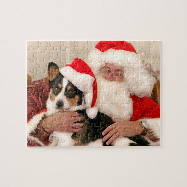 Le puzzle de Noël : Père Noël et son corgi gallois (Horizontal)