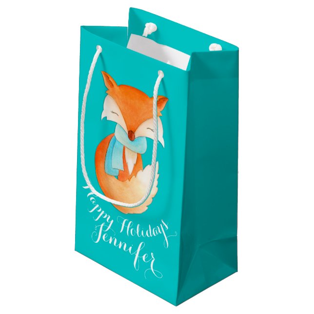 Le renard mignon a enveloppé le sac de cadeau de (Dos Angle)