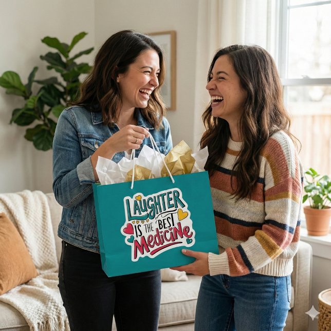 Le rire est le meilleur sac cadeau de médecine (Spread cheer with this, "Laughter is the best medicine" gift bag! )