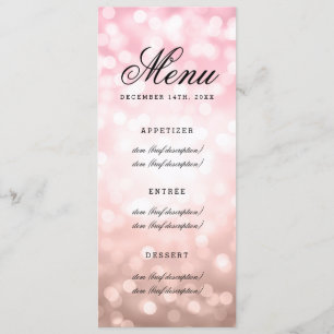 Le rose de menu de mariage rougissent les lumières