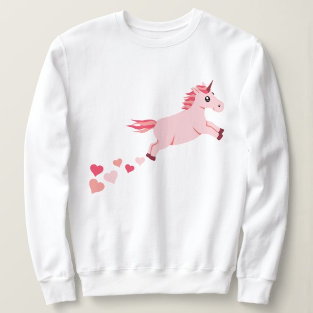 Le rose rougissent sweatshirt de coeurs de licorne (Design devant)