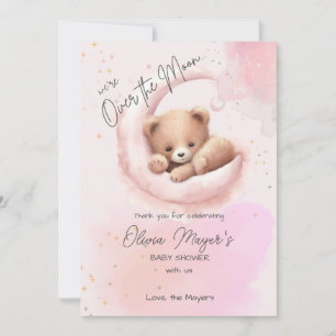 Le rose sur la lune Baby shower de l'ours Carte de