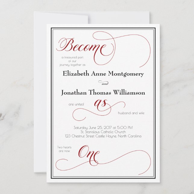 Le rouge gracieux devient une carte Mariage chréti (Devant)