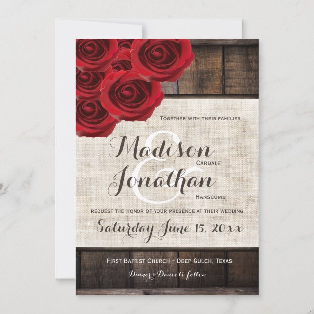Le rustique rustique Red Roses Les invitations au 